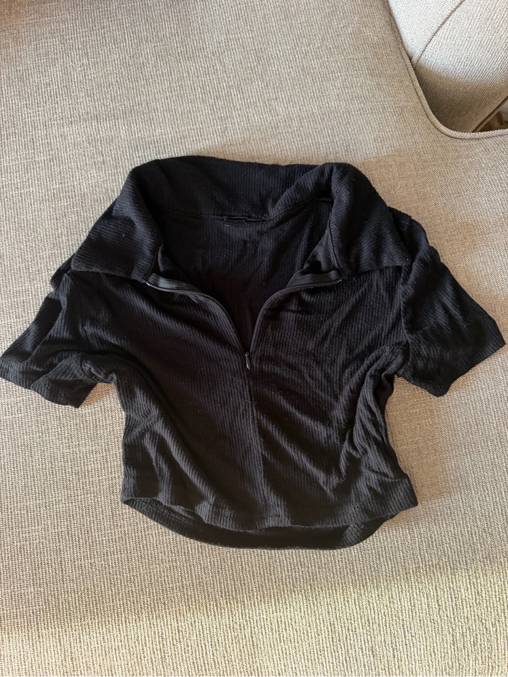 Women's Black Half-Zip Short Sleeve Top